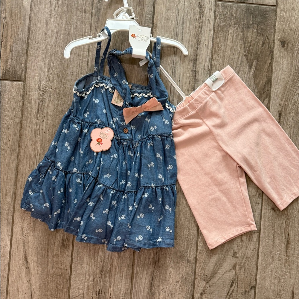 Blue Floral top and Pink long shorts Set